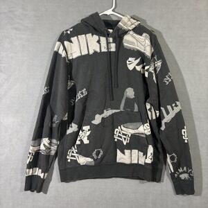 Nike Hoodie Mens M Gray Jordan Loud Allover Print Logo Sneakers Basketball